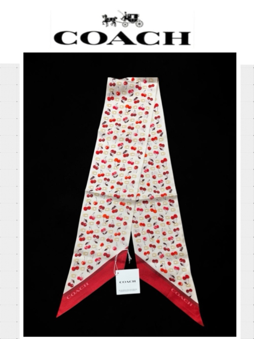 COACH Sculptured C Cherries Print 
100% Silk Wide Skinny Scarf 
Brandnew CDG77